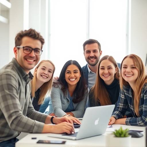 Nossa equipe sorrindo no estüdio, mostrando um ambiente de trabalho colaborativo e amigável.